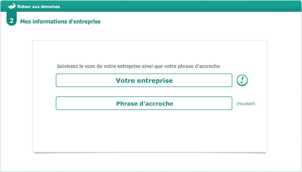 Entrez votre nom d'entreprise et phrase d'accroche