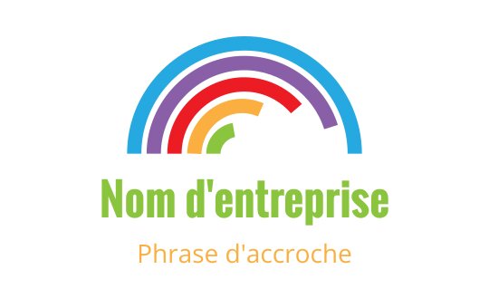 Logo coloré en arc-en-ciel avec texte vert et éléments ludiques