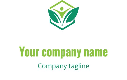 Design de logo moderne avec un hexagone vert, des feuilles et une silhouette humaine