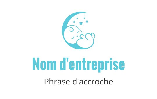 Logo design doux en bleu avec un bébé endormi et une lune croissante