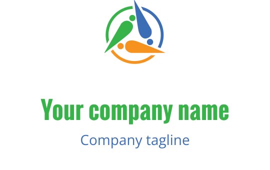 Design de logo coloré avec des figures interconnectées en vert lime, bleu sarcelle et orange