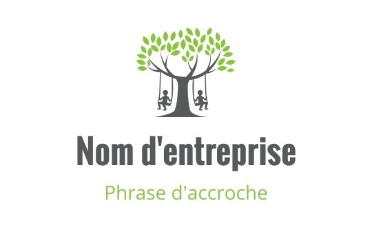 Logo de arbre ludique avec des feuilles vertes et des enfants sur des balançoires