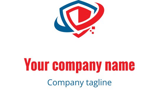 Design de logo moderne en forme de bouclier avec des éléments rouges et bleus