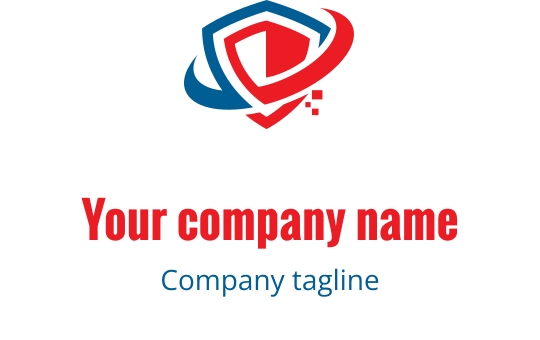 Design de logo moderne en forme de bouclier avec des éléments rouges et bleus