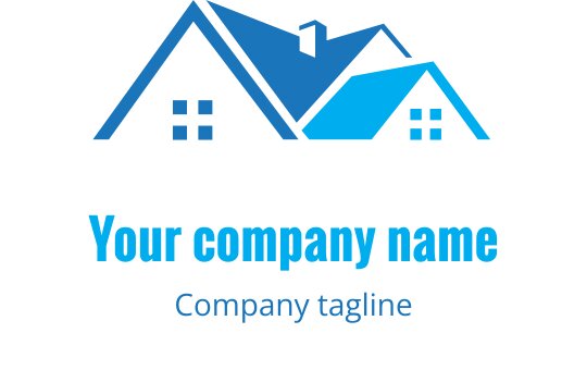Logo design en teal et cyan avec une silhouette de toit stylisée