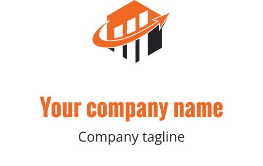 Design de logo moderne avec un bâtiment orange et une flèche vers le haut