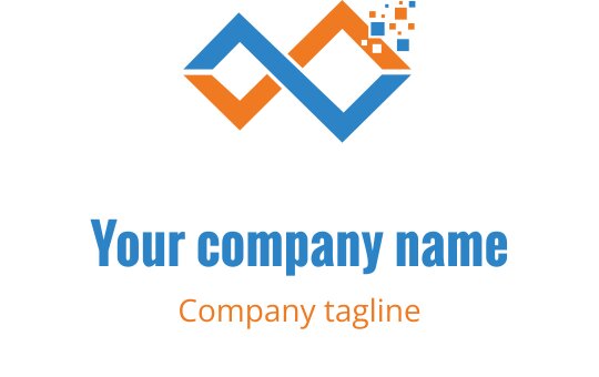 Logo moderne orange et bleu avec un symbole d'infini