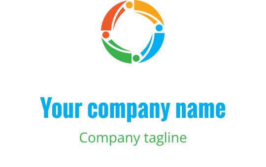Logo circulaire coloré avec des figures interconnectées en orange, vert et bleu