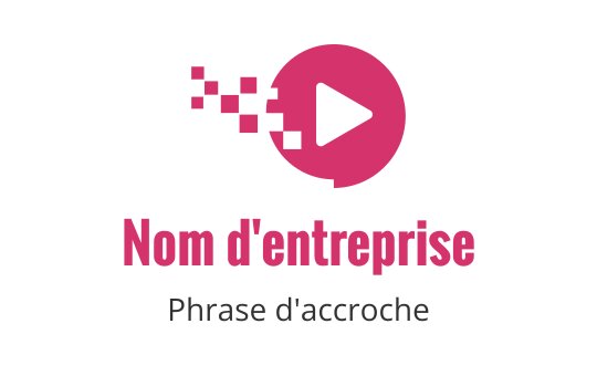 Logo moderne rose avec un bouton de lecture et des éléments pixelisés