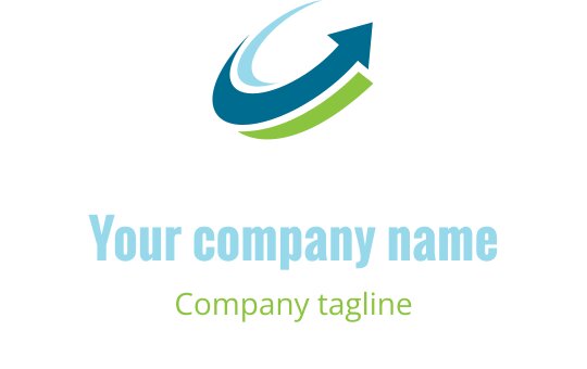 Conception de logo dynamique avec une flèche bleue et des éléments en tourbillon vert
