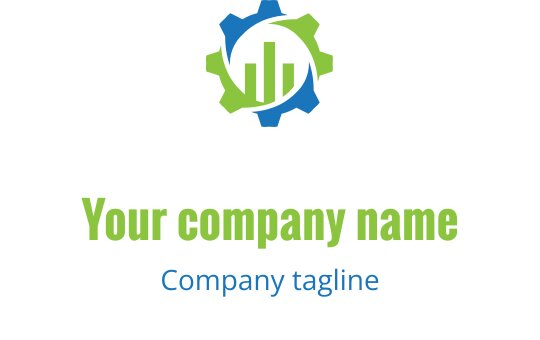 Design de logo moderne avec un engrenage et un graphique en barres en vert et bleu