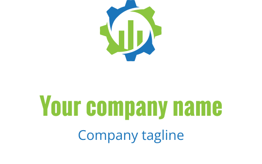Design de logo moderne avec un engrenage et un graphique en barres en vert et bleu