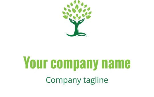 Design de logo moderne d'arbre avec des feuilles vertes et un tronc courbé