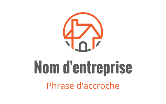 Logo de maison moderne avec contour circulaire orange et détails gris