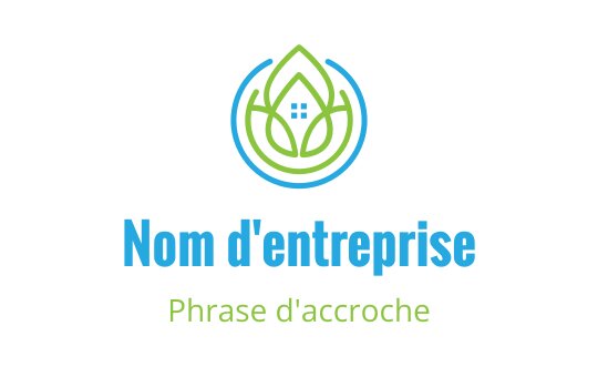 Design de logo moderne avec une feuille verte et des éléments circulaires bleus