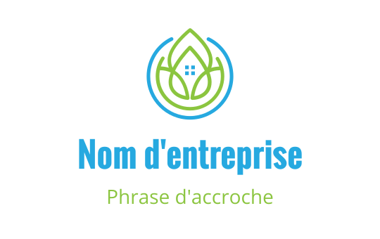 Design de logo moderne avec une feuille verte et des éléments circulaires bleus