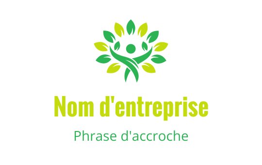 Logo vibrant avec une figure verte entourée d'éléments feuillus
