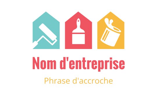 Logo coloré avec un rouleau de peinture, un pinceau et un pot de peinture