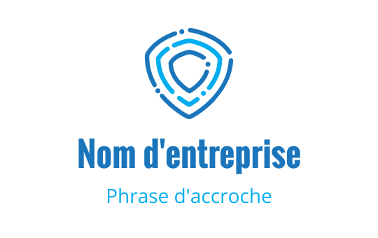 Logo moderne bleu en forme de bouclier avec contours superposés et accents circulaires