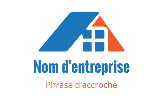 Logo moderne bleu et orange avec un toit et une fenêtre stylisés