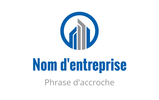 Design de logo moderne avec des bâtiments stylisés dans un contour circulaire bleu