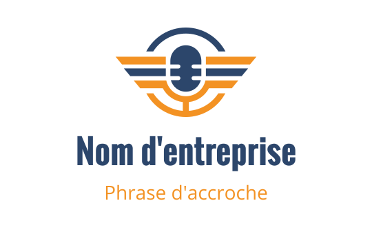 Design de logo moderne avec un microphone et des éléments d'ailes en bleu et orange
