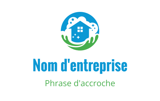 Design de logo moderne avec une maison entourée de mains vertes et d'éléments bleus