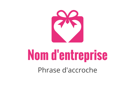 Logo design de boîte cadeau rose ludique avec des éléments de cœur et de nœud