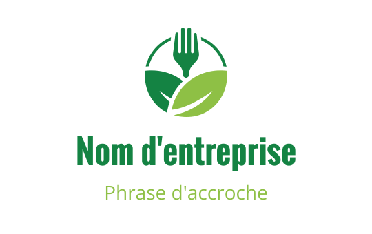 Design de logo moderne avec une fourchette et des feuilles vertes en disposition circulaire