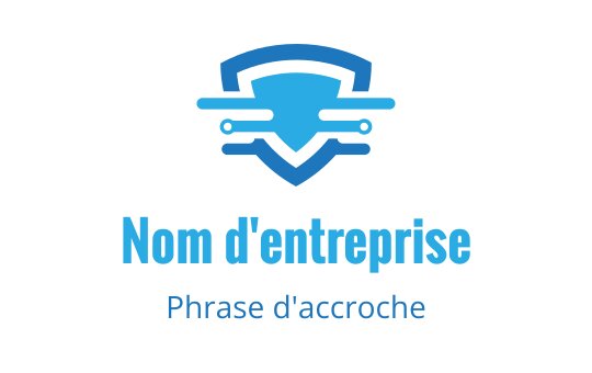Logo moderne bleu en forme de bouclier avec des lignes et formes abstraites