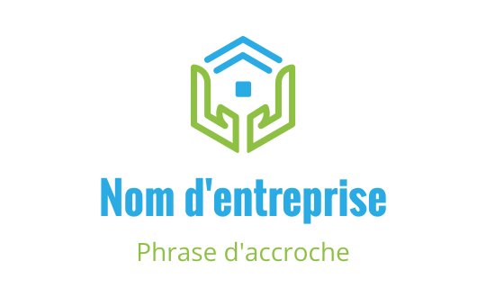 Design de logo moderne avec une maison et des mains en vert et bleu