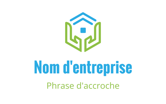 Design de logo moderne avec une maison et des mains en vert et bleu
