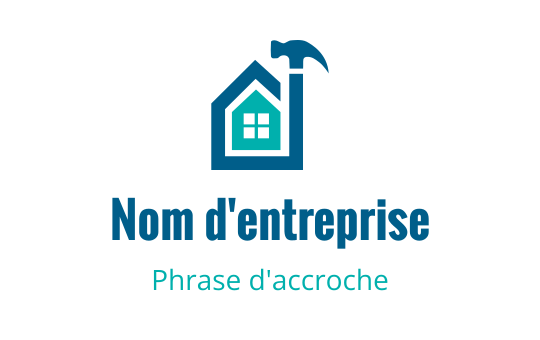 Logo de maison moderne avec un marteau et des accents bleus