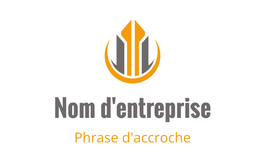 Design de logo moderne avec un stylo stylisé et des éléments circulaires en orange et gris