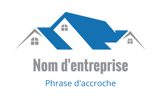 Logo moderne bleu et gris avec des toits et fenêtres stylisés