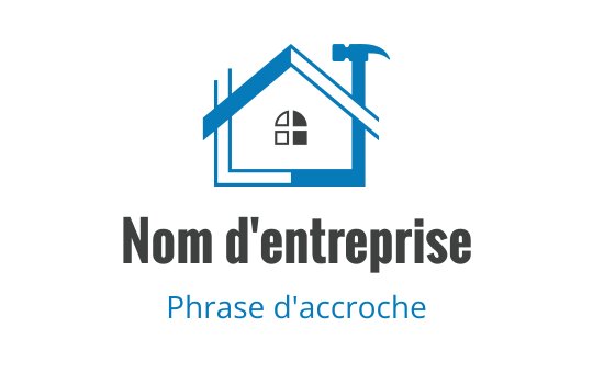 Logo de maison moderne avec un toit bleu et un élément marteau