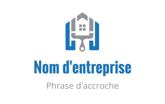 Design de logo moderne avec une maison et un rouleau à peinture en bleu et gris