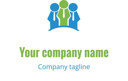 Conception de logo professionnel avec trois figures stylisées en bleu et vert