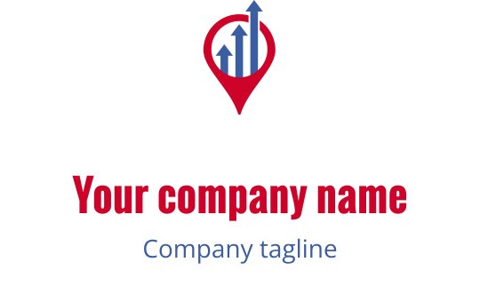 Logo de pin de localisation moderne avec des flèches vers le haut en bleu et rouge