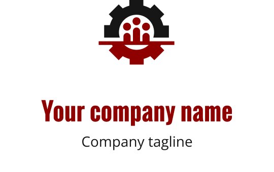 Design de logo moderne avec un engrenage et trois figures en rouge et noir