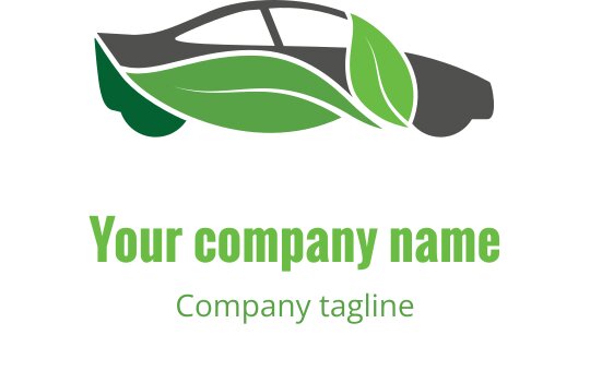 Design de logo moderne de voiture avec des feuilles vertes et une silhouette élégante