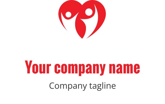 Logo en forme de cœur avec deux figures en rouge et noir