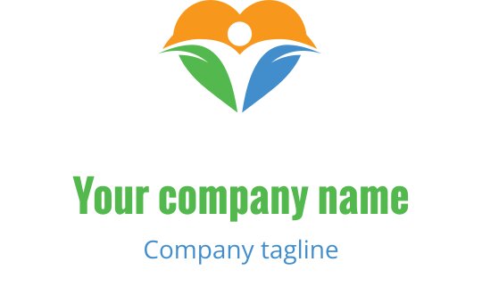 Logo design de cœur coloré avec des feuilles vertes et bleues