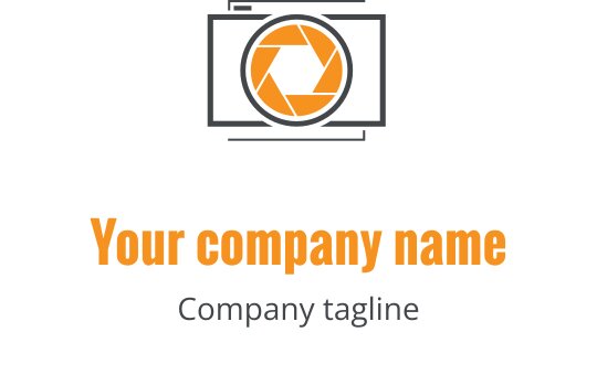Design de logo moderne avec un objectif de caméra gris et des accents orange