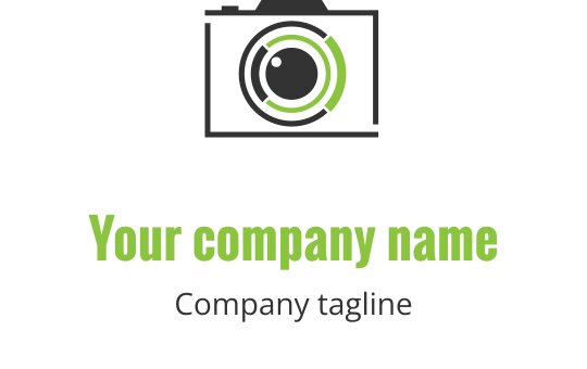Logo moderne vert lime avec un objectif de caméra stylisé