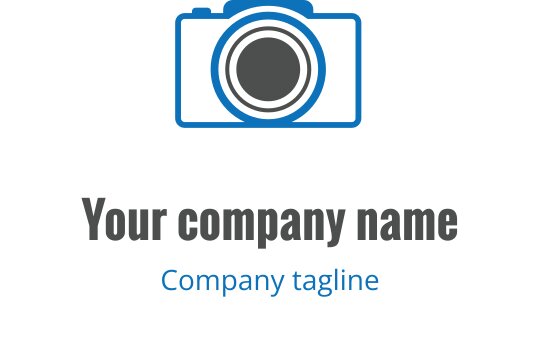 Logo design en bleu canard et gris avec un objectif de caméra stylisé