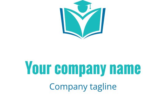 Design de logo moderne avec un livre ouvert et un chapeau de diplômé en bleu-vert