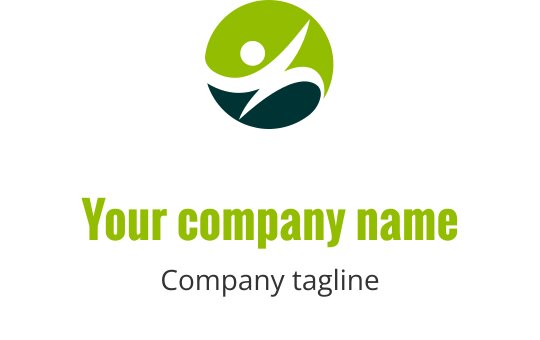 Conception de logo dynamique avec une forme circulaire verte et une figure en mouvement