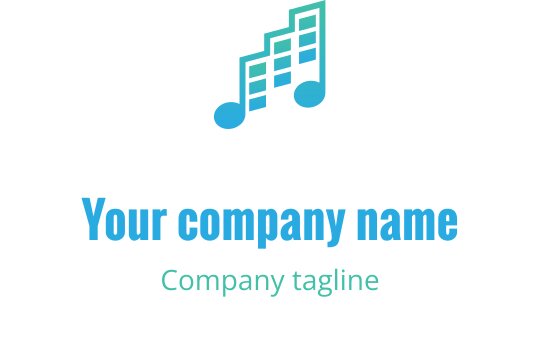 Logo dynamique avec des notes de musique superposées en cyan et bleu