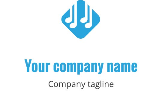 Design de logo créatif bleu avec des ondes sonores stylisées et des notes de musique